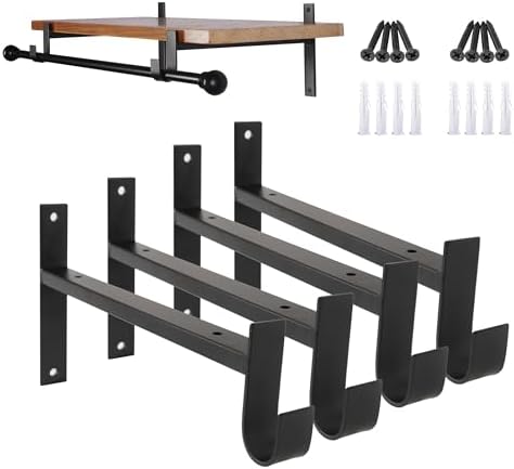 AddGrace Closet Rod Bracket Heavy Duty Shelf Brackets Black 6 Inch 4 Pack