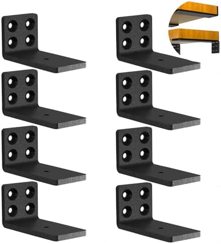 Heavy Duty Floating Shelf Brackets 4 Inch Long L-Shaped Wall Shelf Brackets Hidden Metal Shelf Brackets Black（8 Pack）