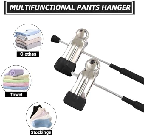 Non-Marking Anti-Slip Pants Hanger and Clip, Space-Saving, for Jeans, Long Pants, Skirts and Shorts - Durable (20, Black)