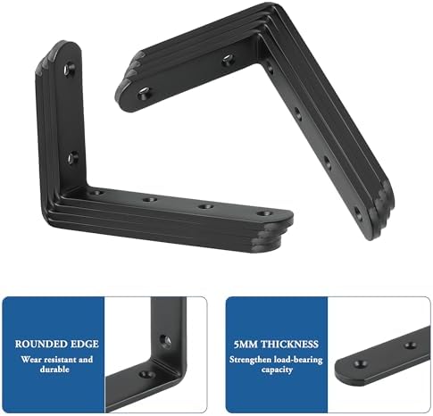 Mooche Black Shelf Brackets, Heavy Duty Floating Shelf Bracket for Wood Shelves, Wall Mounted Metal L Brackets, Wall She