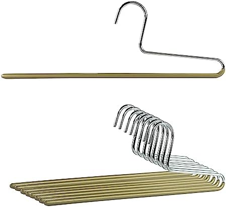 Mawa by Reston Lloyd Non-Slip Space Saving Clothes Hanger with Single Rod for Pants, Style KH/1, Set of 10, Gold