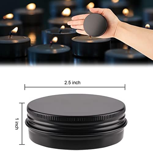 OBKJJ 48 Pcs Aluminum Round Cans with Lid, 2 Oz Metal Tins Food Candle Containers with Screw Tops for Crafts, Food Storage, DIY (black)