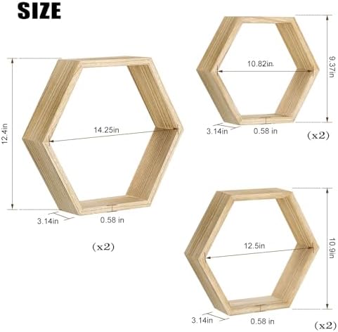 NOVIMANGO Hexagonal Floating Shelves Set of 6, Honeycomb Shelves