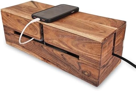 Acacia Wood & Epoxy Cable Management Box, 16X 6 X 5.5 Cable Hider Box, Cable Organizer Box Ideal for Under Desk Cable Ma
