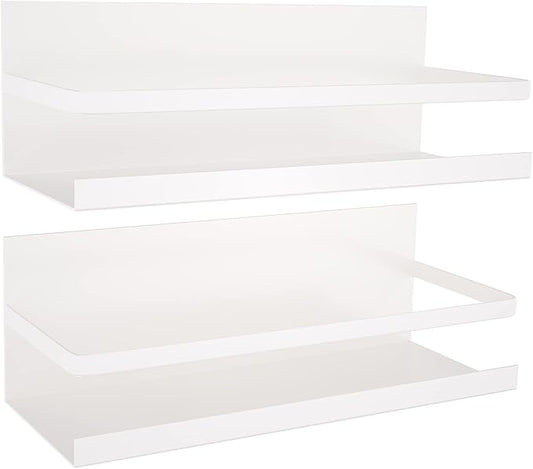 2 Pack Magnetic Spice Rack for Refrigerator,Heave Duty Magnetic Shelf For Kitchen,Magnet Book Shelf For Whiteboard,Space Container,Drill free (White)