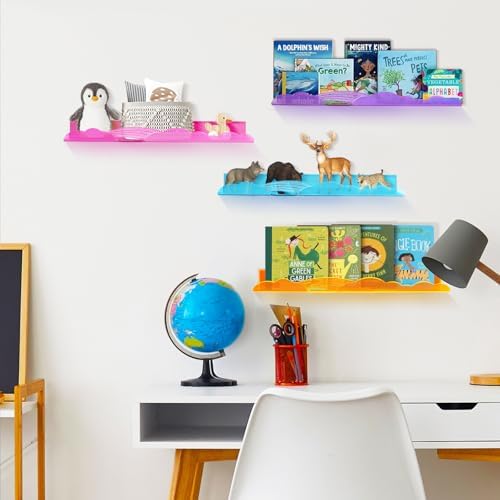 Rainbow Acrylic Floating Shelves, Wall Mounted, 15in, 4 Pack, Mix