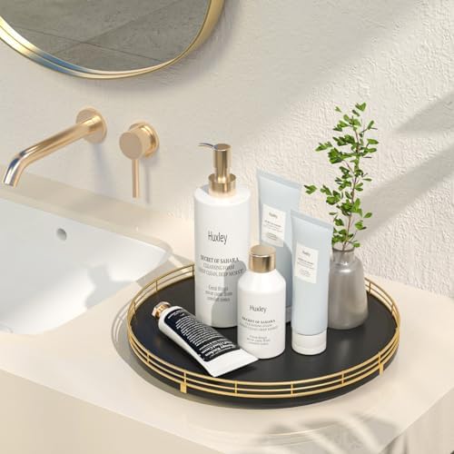 Oroyutor 13-Inch Oak Lazy Susan Vanity Tray with Gold Metal Rail