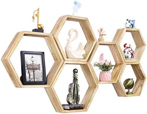 NOVIMANGO Hexagonal Floating Shelves Set of 6, Honeycomb Shelves