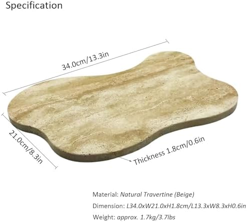 Cloud Shaped Travertine Vanity Tray, 13.3 x 8.3 Inch Natural Stone Decorative Catchall Tray for Bathroom Countertop, Bei