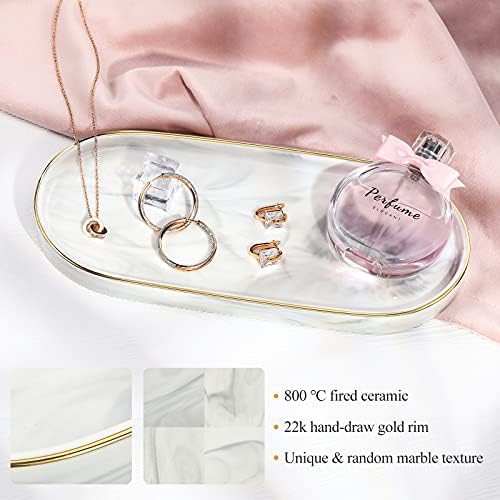 Luxspire 9.8" Bathroom Vanity Tray Marble Ceramic Dresser Jewelry Dish
