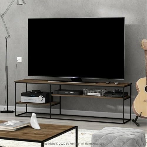 Furinno Moretti 2-Tier Metal Frame Storage Shelves, French Oak Grey