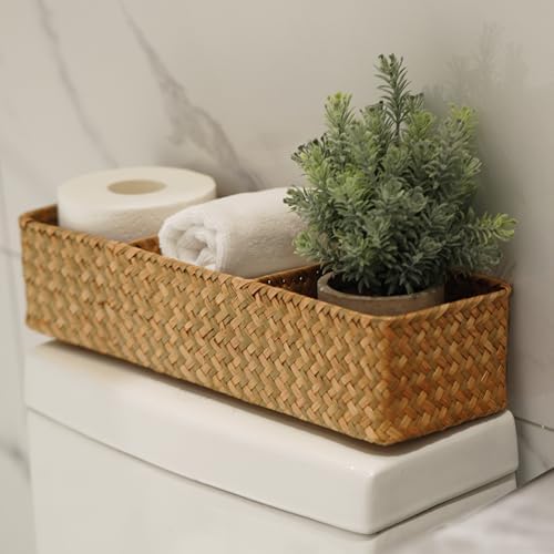 Seagrass Tank Basket for Toilet Paper 3 Sections 16.5 x 5.5 x 3.5inch