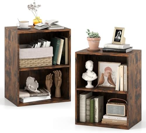 GIANTEX 2-Cube Bookshelf, 2-Layer Storage Shelf Bookcase Set of 2