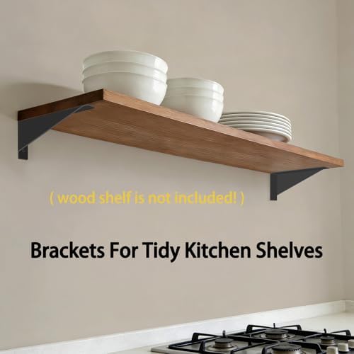 BRATA 8 Inch Shelf Brackets, Black, 4 Pack, Wall Shelving Brackets