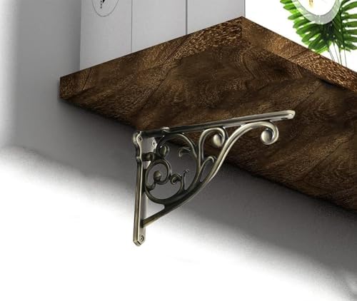 Heavy Duty Solid Stand,5 Inch 4 Pack Brushed Antique Brass,Right Angle Wall Panel Support Bracket,Decorative Shelf Brack