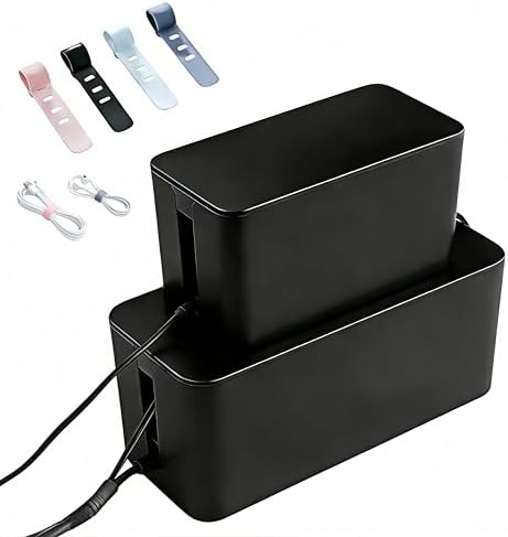 1 Large + 1 Small Cable Management Box Set – 2-Piece Cord Organizer Box, Home Office Desk Wire Storage & Cable Managemen