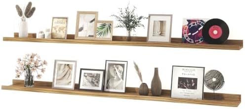 Oak Floating Shelves for Wall Decor, 60 in Shelf with Lip, 2 Set