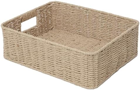 Rectangular Woven Paper Rope Storage Baskets for Shelves(Khaki)