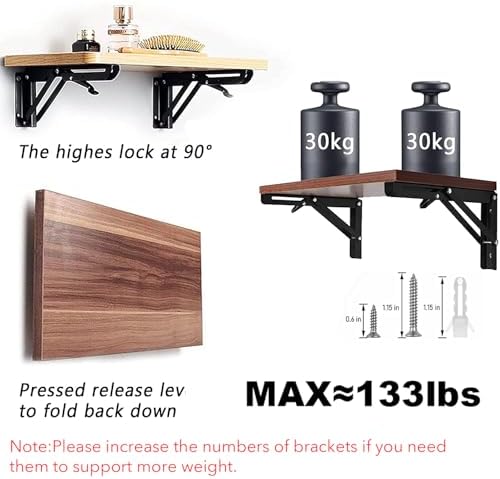 Folding Shelf Brackets - 14 Inch 2 Pcs Heavy Duty Metal Collapsible Shelf Bracket, DIY Wall Mounted Shelf Bracket, Space