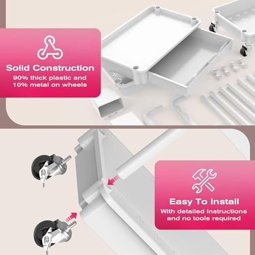 Goovilla Rolling Makeup Organizer Cart with Removable Drawer, 3 Tier White