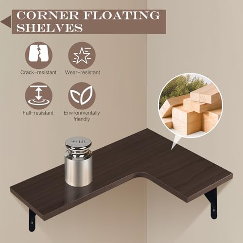 Corner Floating Shelves, Set of 4, Brown, 15.9 x 11.4 Inch