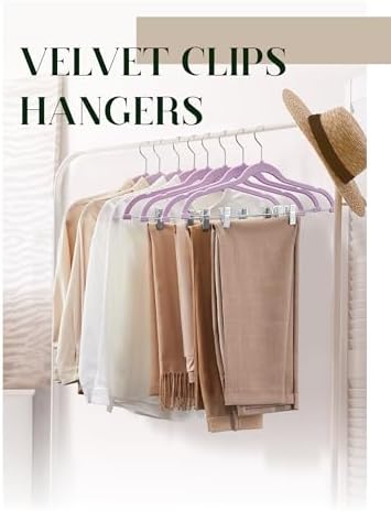 Cozymood Velvet Skirt Hangers 24 Pack, Pants Hangers with Clips - Purple