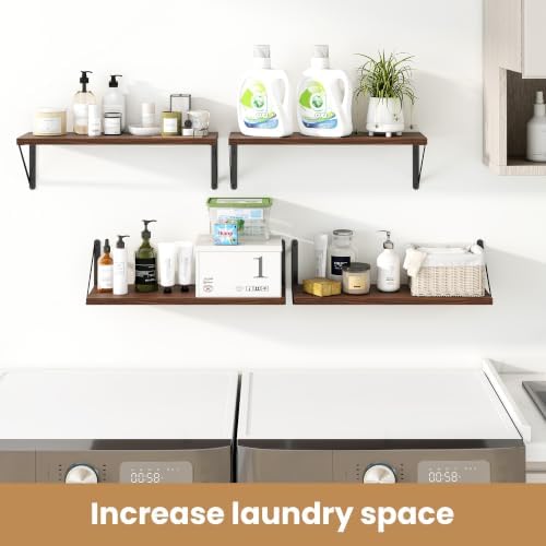 Heimlove Floating Book Shelves for Wall,23.6 Inches Wall Bookshelf Mounted Display&Storage Wood Shelves for Kitchen Bath