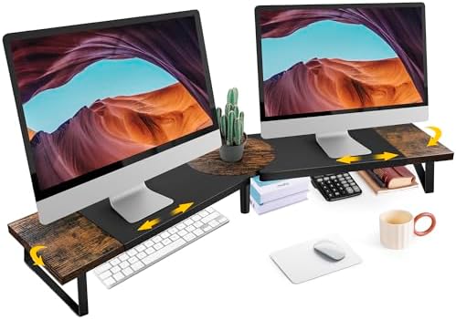 Across-Star Dual-Monitor Stand for Desk - Large Adjustable Length and Angle Riser for 2 Monitors, Double Computer Deskto