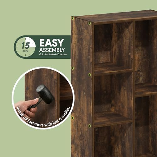 Furinno LUDER Book Shelf, 5-Cube Bookshelf, Open Storage Shelf Bookcase, Easy Assembly, 9.4" x 19.7" x 31.5", for Living