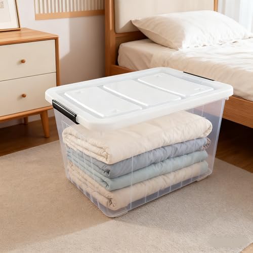 70 Qt Stackable Plastic Storage Bins with Lids, 4 Pack