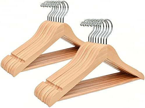 Amber Home 20 Pack 15" Natural Wooden Clothes Hangers for Woman