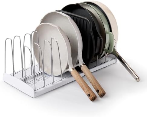 YouCopia StoreMore Expandable Cookware Rack with Tall Steel Wires, 12.5"-21.5" Wide Adjustable Pan Organizer for Kitchen