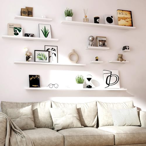 White Floating Shelves for Wall Decor, 71 in Shelf with Lip Set of 2