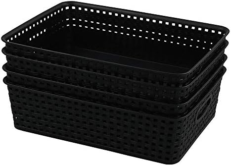 Bringer 4-Pack Classroom Storage Baskets, Large Plastic Paper Trays, Black