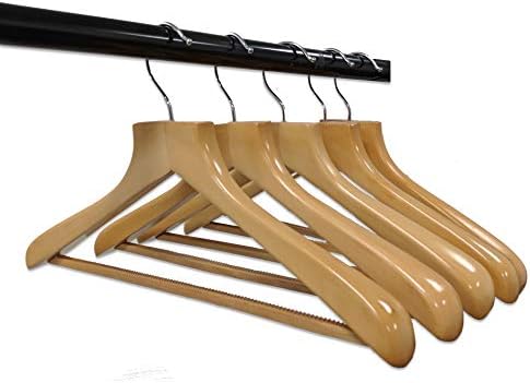 Deluxe Wood Suit Clothes Closet Hangers w/Bar - Set of 20 Natural Finish Hangers