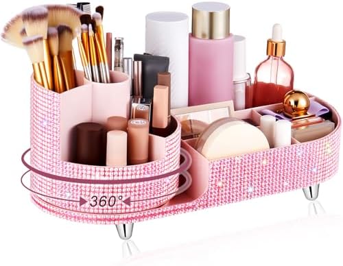 Rotating Makeup Organizer Vanity, Pink, Rhinestone