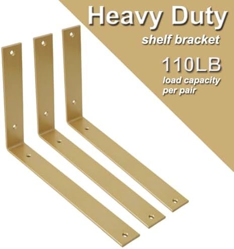 Shelf Brackets 12 Inch Wall L Brackets 4PCS Heavy Duty for Shelves Metal Gold Rustic Industrial Brackets for DIY Opening