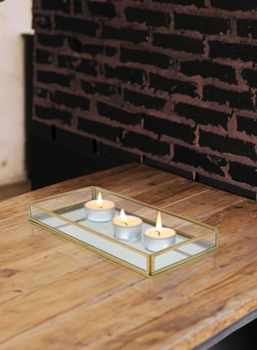 Serene Spaces Living 10" Aurea Mirror Tray, Gold Rectangle Glass Tray - Elegant Decorative Centerpiece for Home, Parties