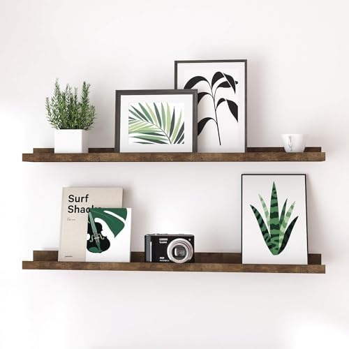 Brown Floating Shelves for Wall Decor, 36 in Shelf with Lip Set of 2
