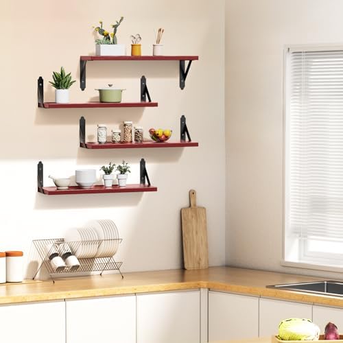 ROMGUAR CRAFT Wood Wall Floating Shelves Set of 4, 17" x 6" - Red