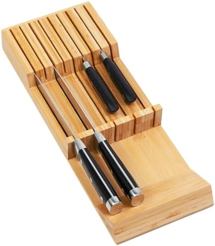 Utoplike Knife Drawer Organizer, Bamboo Knives Block for Kitchen Drawers