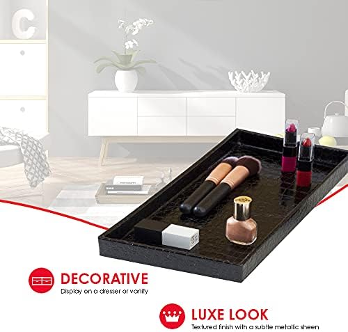 Home Basics Vanity Tray for Makeup, Jewelry, Perfume, Cosmetics Storage, Bathroom Organizer (Horizontal, Crocodile Black