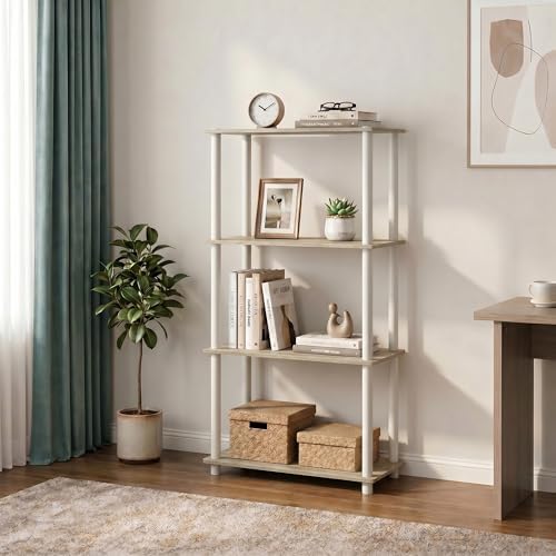 Furinno Turn-N-Tube Toolless Assembly Storage Shelves, 4-Tier Oak Book Shelf, Open Storage Bookshelf, for Organization a