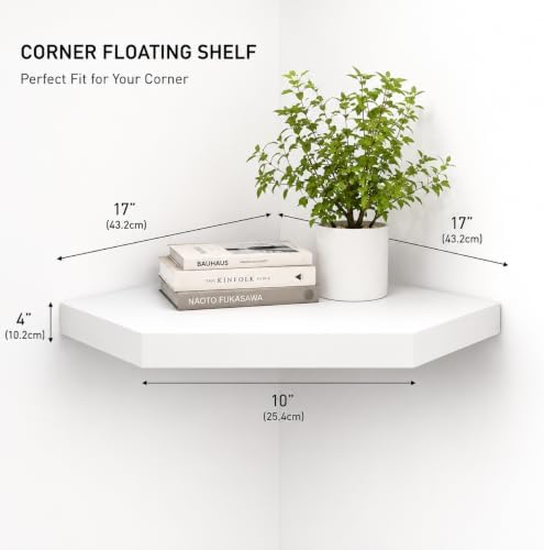 Floating Corner Wall Shelf, White MDF Display Shelf with Cable Management