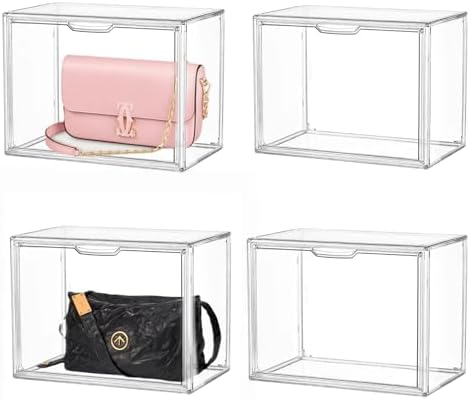 LXLXXL Acrylic Display Case, 4-Pack XL Stackable Bins with Magnetic Lid