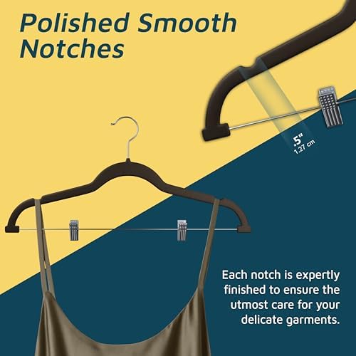 Lifemaster Velvet Skirt Hangers – with Adjustable Clips, 360 Degree Swivel Hook, and Non-Slip Shoulder Notch, Holds Up to 10 lbs, for Organizing Skirt, Pants, Dress, and Clothes, Pack of 20, Brown