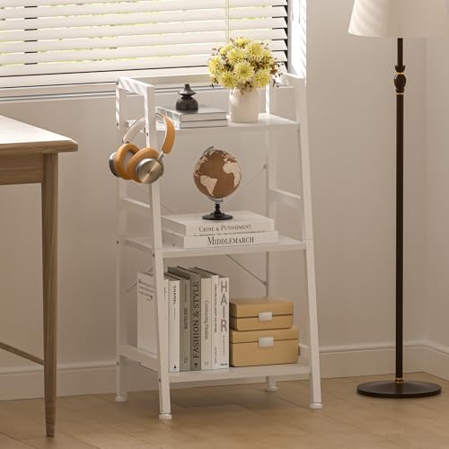 3-Tier Bookshelf, Ladder Shelf, Stand Up Shelves, Industrial Bookcase with Steel Frame, Metal Small Bookcase, for Living