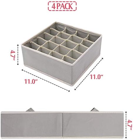 DIOMMELL Set of 4 Foldable Cloth Storage Box Closet Dresser Drawer Organizer Fabric Baskets Bins Containers Divider for Clothes Underwear Socks Lingerie Clothing, Grey 40-0000