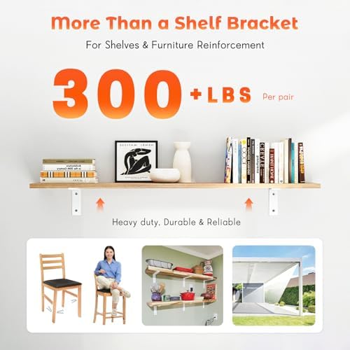 WINKER Shelf Bracket 10 Inch Heavy Duty White Brackets for Shelves Corner L Bracket for Wall Shelves Metal Iron Shelf Br