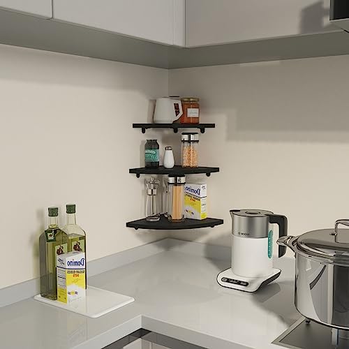 HORLIMER 6 Pack Floating Corner Shelf Wall Mount for Bedroom(Black)